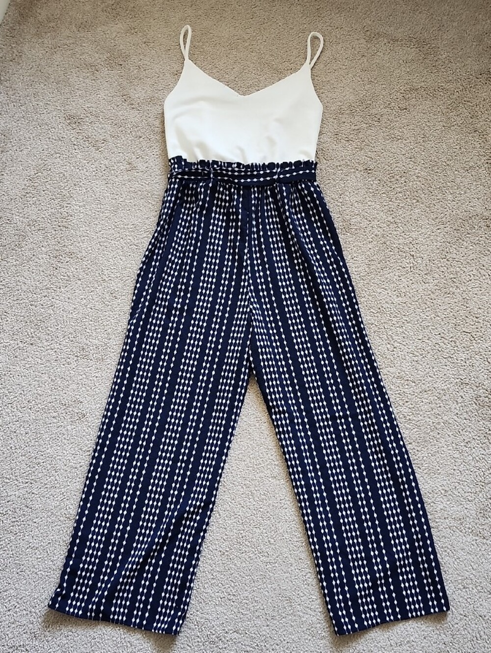 J for Justify Navy and White Striped Jumpsuit with Tie Waist - Picture 6 of 8